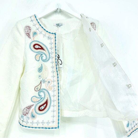 Style Italy White Brocade Colorful Metallic Embroidered Paisley Blazer - Picture 6 of 16